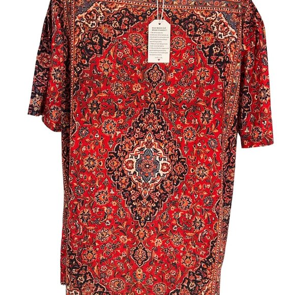 Red & Black Floral Print V-Neck Short Sleeve Womens Top Size XXL - Picture 6 of 8